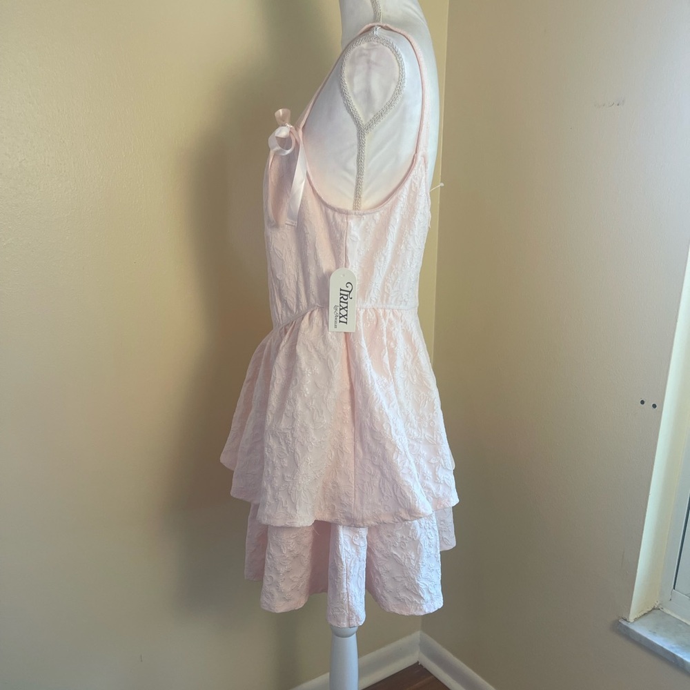 Pink Lace Corset Dress Bow Straps Tiered Mini XL Coquette Balletcore Barbiecore - Picture 5 of 14
